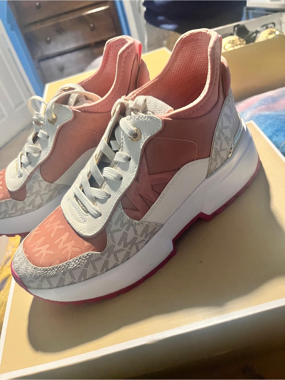 Michael Kors Pink, White and Gold Platform Sneakers - Women's